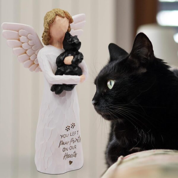 Cat Memorial Gifts, Pet Cat Remembrance Gifts, Loss of Cat Sympathy Gifts for Cat Mom, Passed Away Cat Gifts, Hand-Painted Figurines Angel Cat (Black) - Image 3