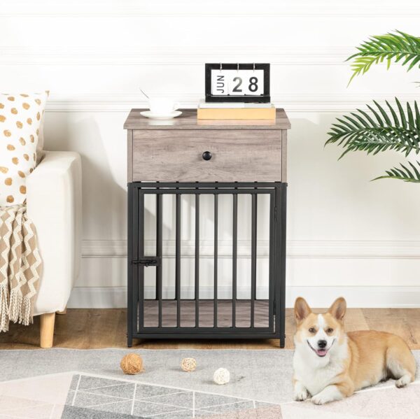 HOOBRO Dog Crate Furniture, Dog Crate Table, Decorative Dog Kennel with Drawer, Indoor Pet Crate End Table for Small Dog, Steel-Tube Dog Cage, Chew-Proof, Greige BG01GW03 - Image 4