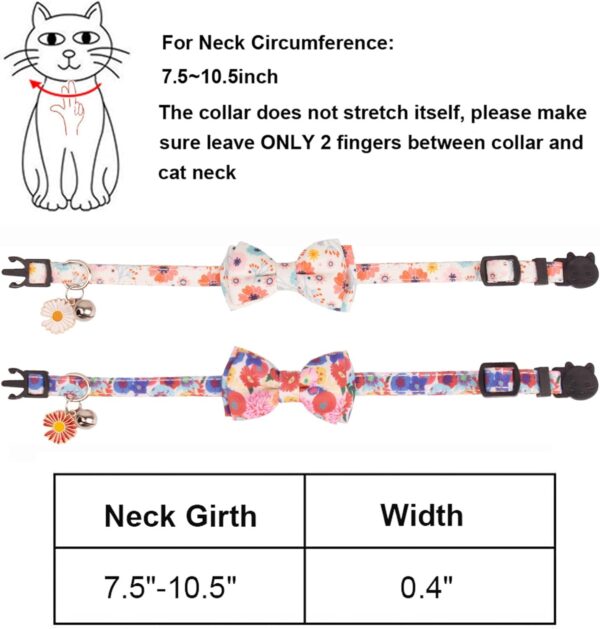 ADOGGYGO Floral Cat Collar Breakaway with Bow Tie Bell - 2 Pack Cute Flower Cat Collars with Removable Bowtie Floral Bowtie Collars for Cat Kitten (Floral, 7.5"- 10.5") - Image 6