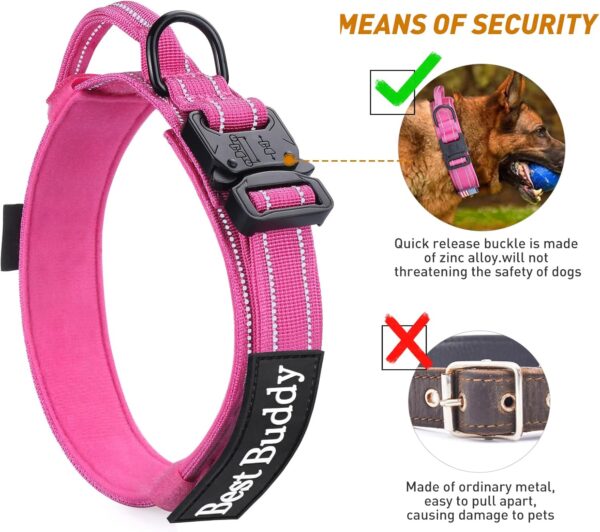 Reflective Dog Collar, Tactical Dog Collar for Medium Dogs, Heavy Duty Dog Collars with Handle and Metal Buckle Great for Female Dogs Training, with Airtag case and 2 Patches(Pink, L) - Image 5