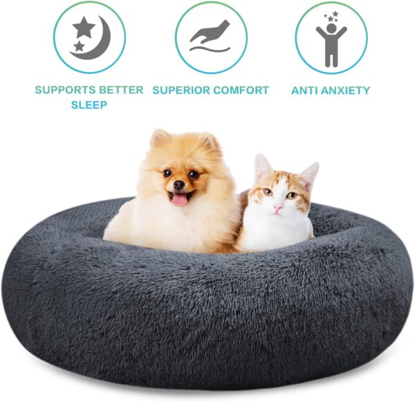 SAVFOX Faux Fur Calming Dog Bed, Small | 23''x23'', Non Skid, Washable, Donut - Image 2