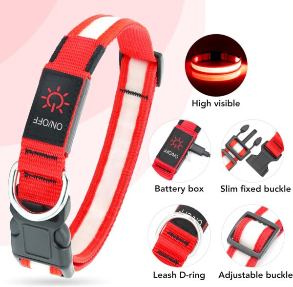 LED Dog Collar, Light Up Dog Collar Adjustable USB Rechargeable Super Bright Safety Light Glowing Collars for Dogs(Medium,Red) - Image 3