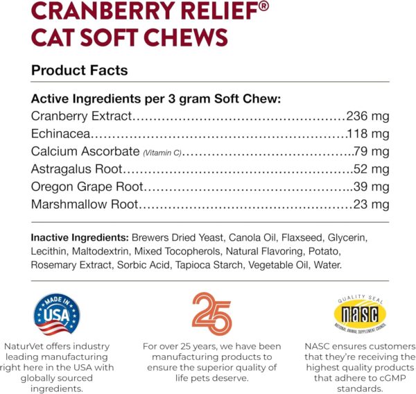 NaturVet Cranberry Relief Plus Echinacea for Cats, 60 ct Soft Chews, Made in The USA with Globally Source Ingredients - Image 8