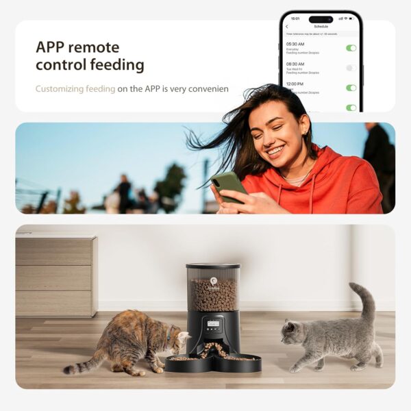 Cat Feeder Automatic for 2 Cats: Automatic Cat Feeder WiFi 2.4G- Time Dual Cat Feeder 1-10 Meals| Smart App Control Auto Pet Feeder for Cats and Small Dog Indoor- Dual Power& Detachable Clean - Image 2