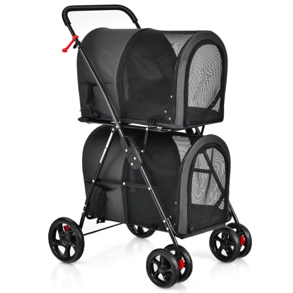 Giantex Double Pet Stroller with 2 Detachable Carrier Bags, Safety Belt, 4 Lockable Wheels Cat Stroller Travel Carrier Strolling Cart, Folding Dog Stroller for Small Medium Dogs Cats Puppy (Black) - Image 8