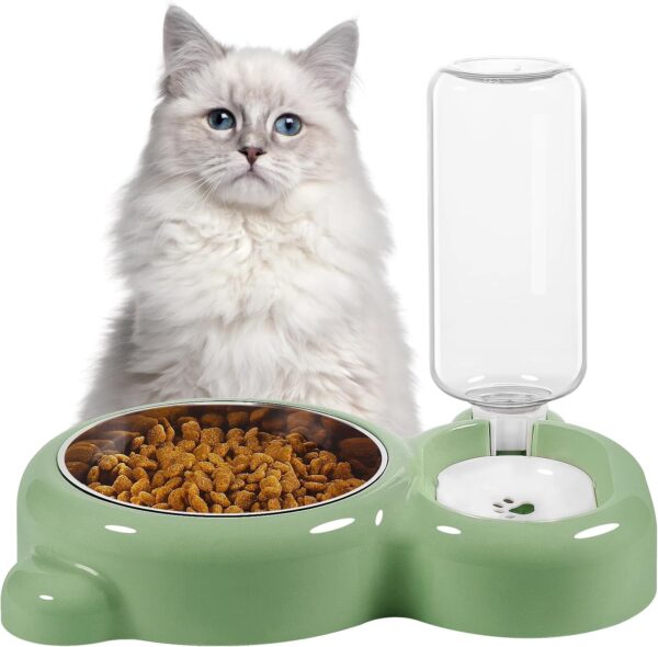 Dog Bowls, Cat Food and Water Bowl Set with Water Dispenser and Stainless Steel Bowl for Cats and Small Dogs - Green - Image 7