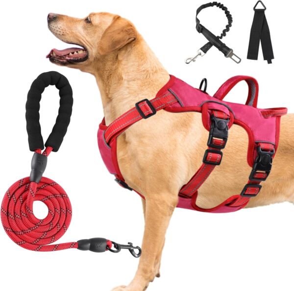 Escape Proof Dog Harness Large Sized Six Point Adjustable, Soft Padded Full Body No Pull Dog Harness and Leash Set, Reflective Dog Vest Harness with Handle, Dog Harness for Large Size Dog(Pink, L)