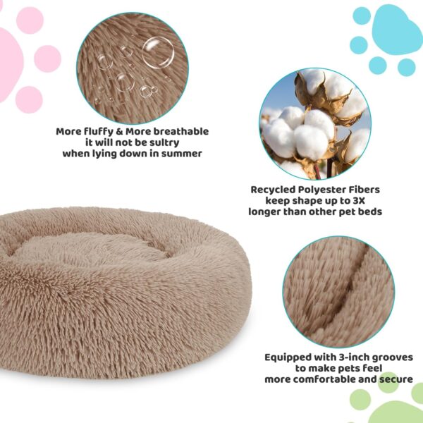 Small Dog Bed, Anti-Anxiety Calming Dog Bed, Warming Cozy Soft Donut Dog Bed, Fluffy Faux Fur Plush Dog Bed for Small Dogs and Cats, Machine Washable.(Beige, 23x23in) - Image 2