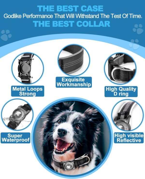 ONEONTA Airtag Dog Collar | Waterproof Airtag Dog Collar Holder with Removable Metal Loop - Airtag Collar Heavy Duty, Reflective, Ultra-Durable, Comfortable Padded, for Small Medium Large Dog, Black L - Image 6