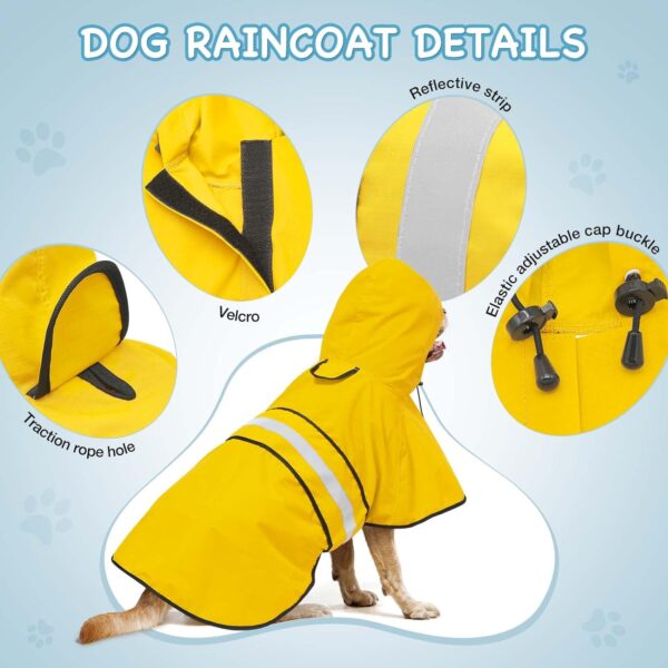 Dog Raincoat - Reflective Dog Rain Coat, Waterproof Dog Jacket, Adjustable Dog Rain Jacket with Hoodie, Lightweight Dog Poncho Slicker for Small Medium Large Dogs (Large, Yellow) - Image 2