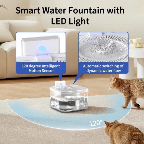 106oz/3L Cat Water Fountain,Automatic Cat Water Fountain Dog Water Dispenser with Replacement Filters for Cats, Small Dogs. Quiet Leakproof Cat Water Fountain with Motion Sensor Function - Image 5