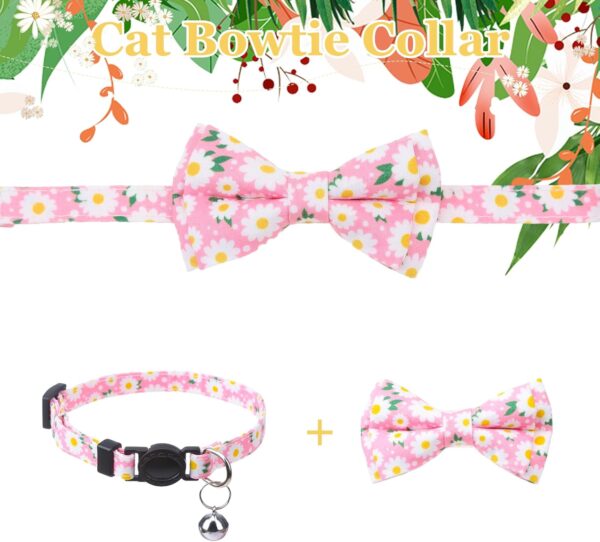 4 Pcs Breakaway Cat Collar with Bow Tie and Bell Floral Cat Kitten Collar with Removable Bowtie Adjustable Safety Collars for Girl Cats - Image 5