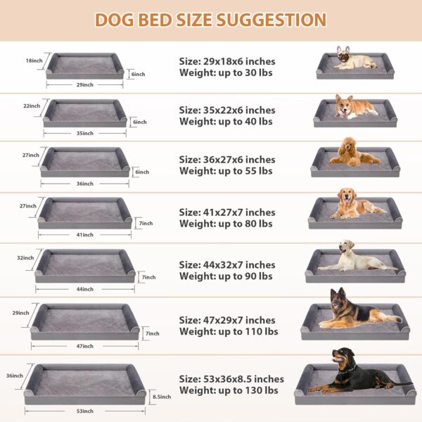 Orthopedic Dog Bed Washable Large Dog Bed Waterproof Dog Bed XL Dog Couch Egg Foam Dog Crate Bed with Removable Bolsters & Nonslip Bottom, 44" x 32" x 7", Grey - Image 6