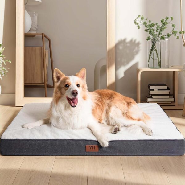 Dog Beds for Large Dogs, Waterproof Large Orthopedic Dog Bed with Washable Removable Cover, Egg Foam Pet Bed Mat for Crate, 36 inch, Dark Grey