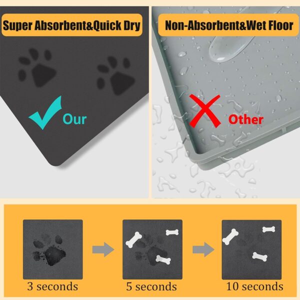 Pet Feeding Mat-Cat Dog Mat for Food and Water Bowl, Absorbent Quick Dry Dog Food Mat, Anti-Slip No Stains Dog Placemat with Footprints for Messy Drinkers,12"x20"Dark Grey - Image 5