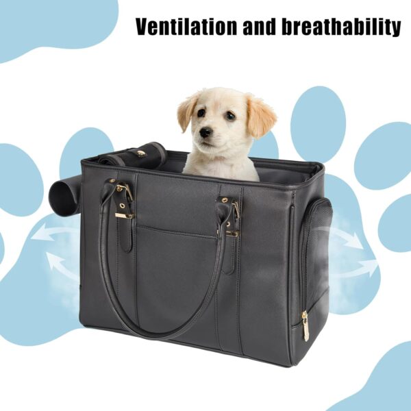 Fashion Pet Carrier Dog Purse Cat Bag Soft-Sided Carriers Travel Airline Approved, Stylish Leather Tote Handbag for Small Animal Puppy Kitten (Black) - Image 5