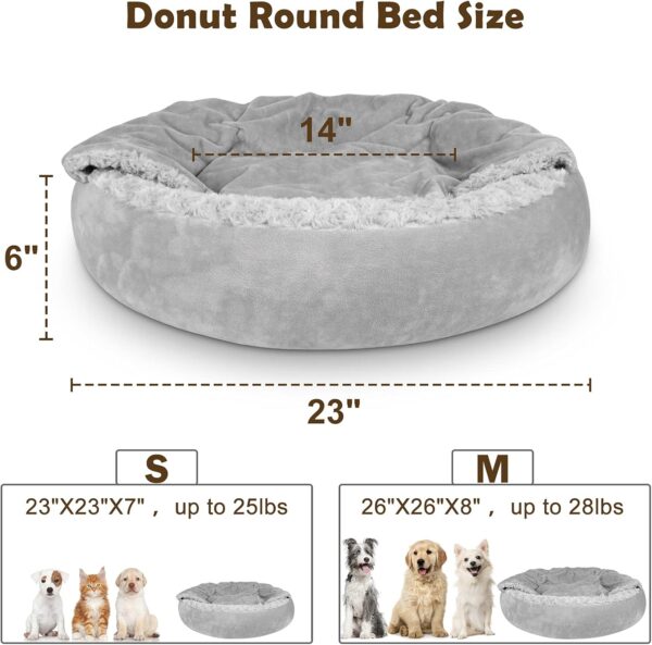 JOEJOY Small Dog Bed Cat Bed with Hooded Blanket, Cozy Cuddler Luxury Puppy Pet Bed, Donut Round Calming Anti-Anxiety Dog Burrow Cave Bed - Anti-Slip Bottom and Machine Washable 23 inch - Image 2