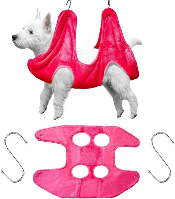 Shappy Dog Grooming Hammock Harness Pet Hammock Helper Towel Dog Hammock Restraint Bag Cat Grooming Sling Holder for Nail Trimming Clipping Bathing Washing(Rose Red, Small)