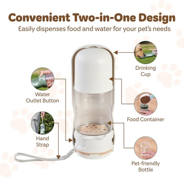 Desired Things Portable Pet Food and Water Dispenser, 2 in 1 Cat & Small Dog Water Bottle & Food Container, Lightweight, BPA Free Pet Water Bottle Traveling Essentials for Walking & Hiking - White - Image 3