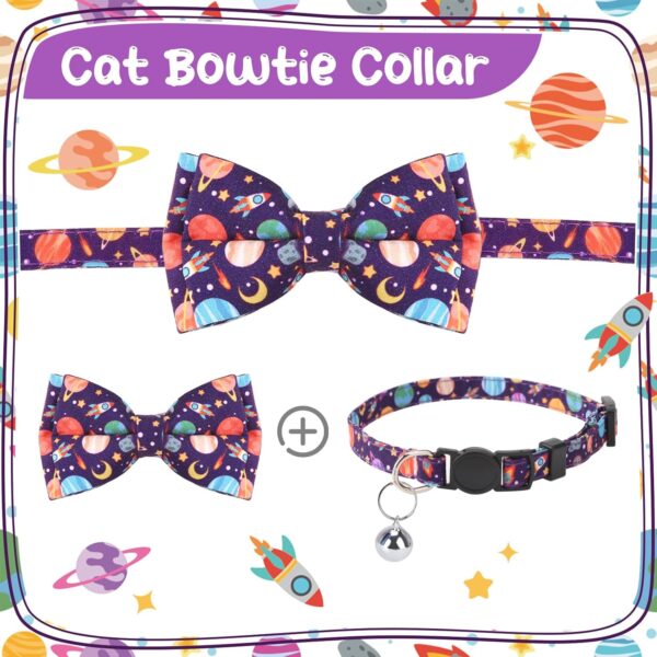 4 Pack Bowtie Cat Collar with Bells, Adjustable Breakaway Cat Collar Cute Space Kitten Collar with Removeable Bow for Boy and Girl Cats - Image 5