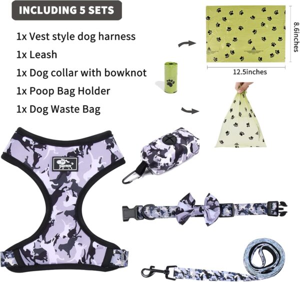 Dog Harness and Leash Set for Small Dogs, Adjustable Reflective No Pull Dog Vest Harness for Puppy with Bow-tie Collar, Leash and Poop Bag (M, Grey Camouflage) - Image 7