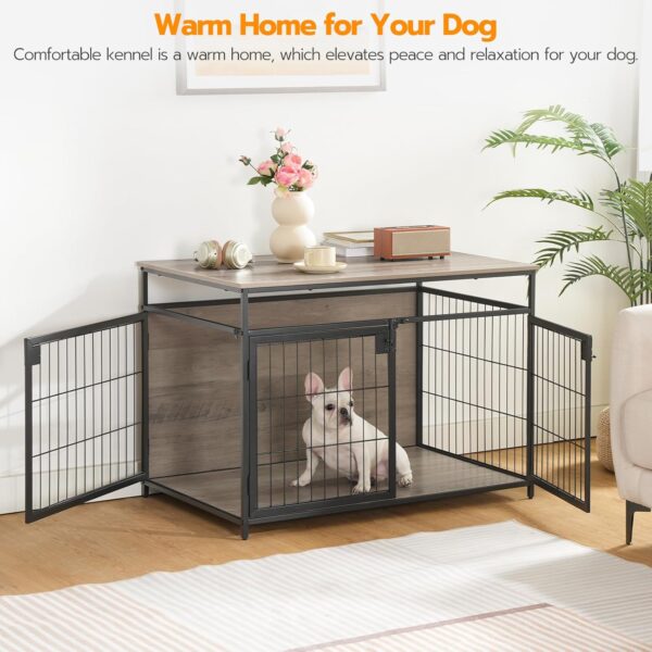 HOOBRO Dog Crate Furniture, 3 Doors Wooden Dog Crate Table, Indoor Dog Kennel Furniture for Medium/Large Dog, Side End Table, Chew-Resistant Dog House, Rustic Brown and Black BG93GW03 - Image 2