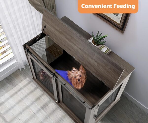 LINLUX 40 Inch Dog Crate Furniture, Wooden Heavy Duty Dog Kennel Indoor, Decorative Dog Cage Table for Large Medium Dogs, with Sliding Doors, Wheels and Flip-top Plate - Image 3