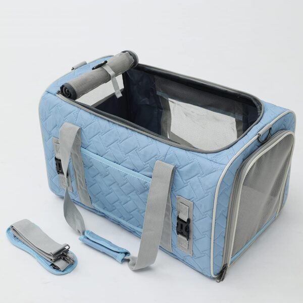 HSC PET Cats Carrier Soft-Sided Quilted Pet Pups Bag Temporary Kennel Fit Luggage Case Traveling Outdoor Go to Vet, Side Pocket,15 lbs Puppy/18 lbs Cat or Kittens (Light Blue) - Image 4