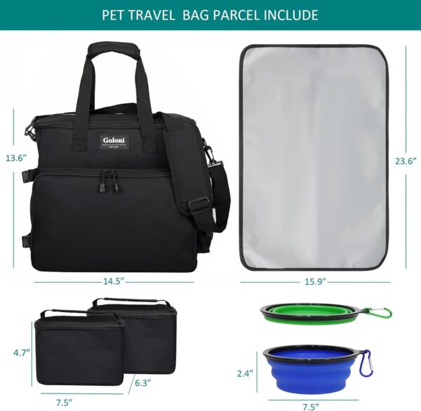 Dog Travel Bag, Weekend Pet Travel Set for Dog and Cat, Airline Approved Tote Organizer with Multi-Function Pockets, 2 Food Storage Containers, 2 Collapsible Bowls, 1 Feeding Mat,Black1 - Image 3