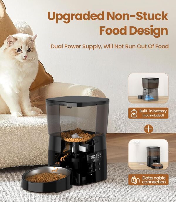 ROJECO Automatic Cat Feeders,8cup/68oz Automatic Cat Food Dispenser,Program 1-6 Meals Control,2L Auto Timed Cat Feeder for Dry Food,Cats&Puppy Dogs Pet Feeder,Support Dual Power Supply - Image 3