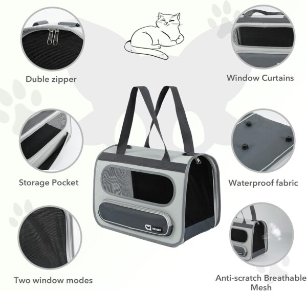 Cat Travel Carrier, Pet Travel Carrier by Airplane Approved Under seat, TSA Airline Approved Cat Carrier, with Flea Comb, De-Shedder, Feeding Bowl, Double Holes Cat Nail Clippers, Grey - Image 4