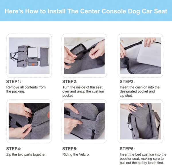 Center Console Dog Car Seat for Small Dogs, NSPNF Puppy Car Seat Up to 9 lbs with Storage Pockets & Waterproof, Pet Booster Seats for Travel Carrier Bed (Dark Grey) - Image 7