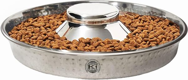 King International Stainless Steel 1 Hammered Slow Feeder Dog Bowl, Puppy Bowl,Puppy Food Bowl,Dog Bowl for Small Dogs,11.4'',Puppy Saucer,Puppy Supplies,Puppy Feeder,Puppy Feeding Bowls for Litters - Image 2