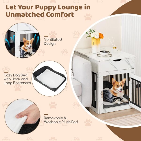 Tangkula Dog Crate Furniture, Decorative Dog Kennel End Table with Storage Drawer, Wired & Wireless Charging, Lockable Indoor Dog House with Cushion, Wooden Pet Cage Nightstand for Small Dogs - Image 7