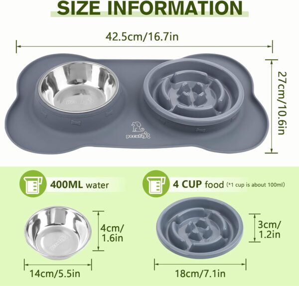 Pecute Slow Feeder Dog Bowls to Slow Down Eating, Dog Bowl Slow Feeder with No-Spill Non-Skid Silicone Mat, Food-Grade Safe Dog Food Bowls Slow Feeder, Stainless Steel Dog Water Bowl for Dogs Cats - Image 8