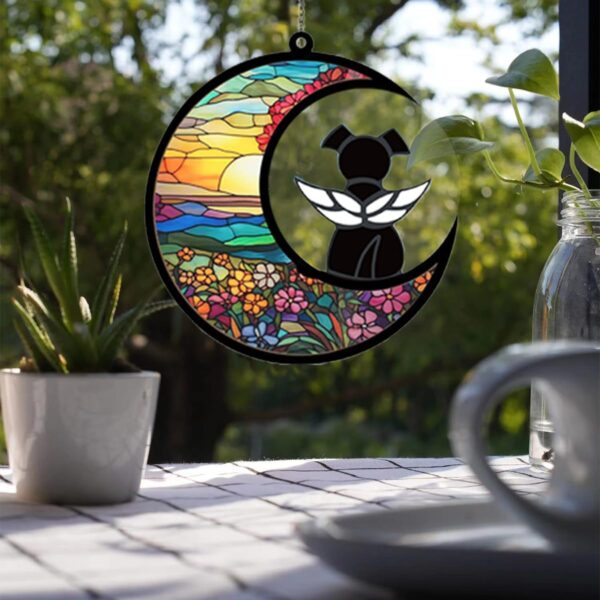 Reinforced Glass Dog Memorial Gifts for Loss of Dog Pet Sympathy Suncatcher Black Angel Dog on Flower Moon Dog Beverage Suncatcher Ornaments Decor Window Wall Sympathy Gift for Dog Lover - Image 5