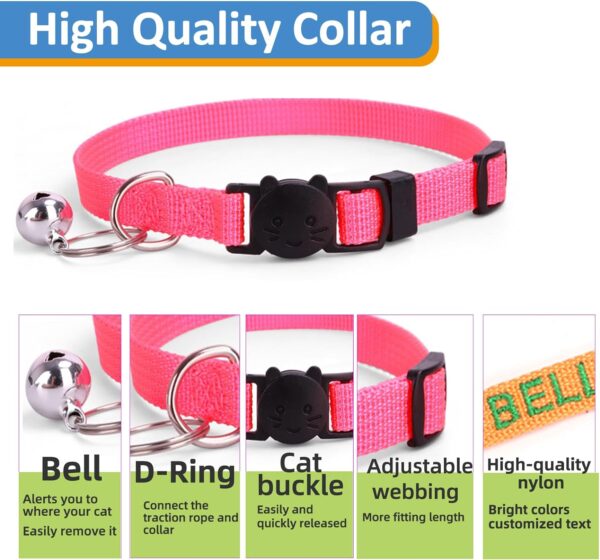 Personalized Cat Collars, Embroidered with Pet Name and Phone Number, Adjustable Nylon Breakaway Safety Release Buckle ID Collar,Custom Text with Bell for Cat or Kitten - Image 5