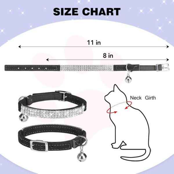 BINGPET Diamond Cat Collar, Adjustable Soft Velvet Leather Safe Kitten Collar with Shiny Rhinestones and Bells, Girl Boy Bling Stylish Cat Collars with Safety Elastic for Small Medium Cats,Black - Image 4