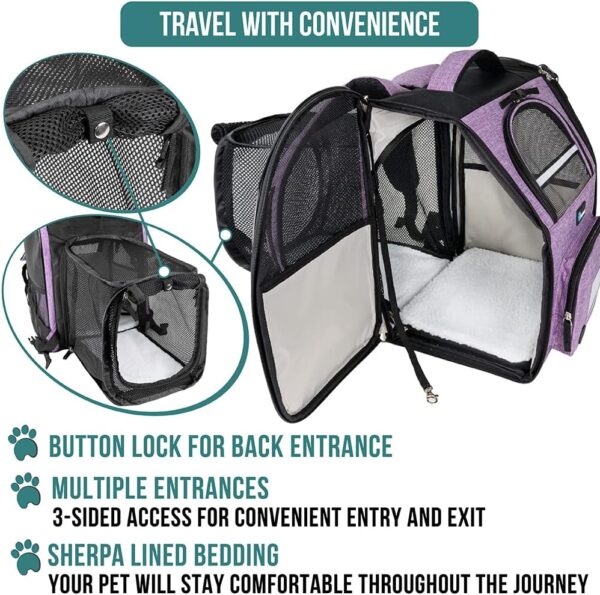 PetAmi Dog Cat Backpack Carrier, Expandable Pet Carrier Backpack for Travel Hiking, Small Medium Dog Puppy Large Cat Carrying Backpack, Airline Approved Ventilated Soft Back Support, 18 lbs, Purple - Image 4