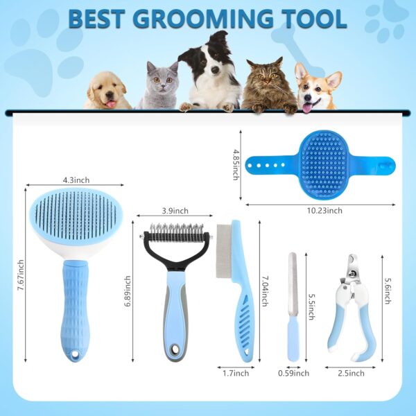 Dog Brush Dog Grooming Kit 6PCS Dog Brush for Shedding-Dog Brushes for Grooming, Dematting Comb for Dogs, Cat & Dog Nail Clipper with Nail File, Flea Comb, Dog Bath Brush-Blue - Image 4