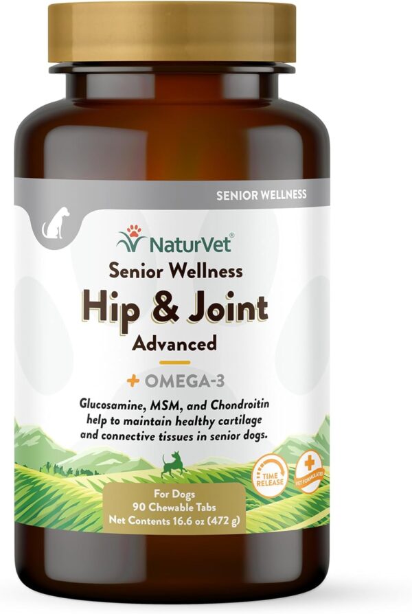 NaturVet – Senior Wellness Hip & Joint Advanced Plus Omegas | Help Support Your Pet’s Healthy Hip & Joint Function | Supports Joints, Cartilage & Connective Tissues | 90 Time Release Tablets