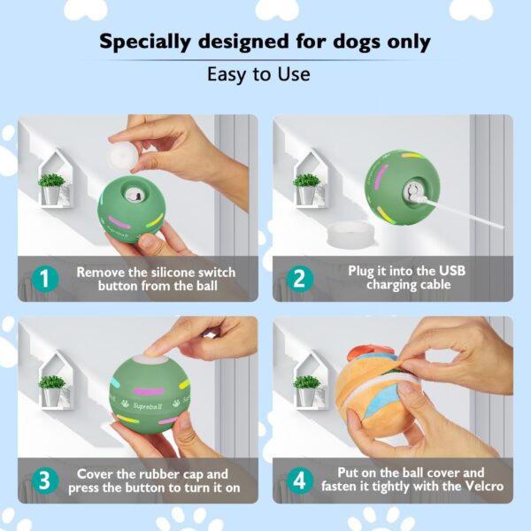 Dog Balls,The 3rd Generation Interactive Toys for Puppy/Small/Medium/Large Dogs,Improved Dog Rolling Effect Tennis Ball with Strap, Tough Motion Activated Automatic Moving Dog Ball Toys - Image 6