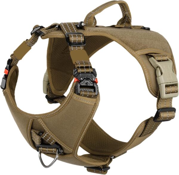 ICEFANG GN8 Quick-Moving Tactical Dog Harness with 2xMetal Buckles for Large Sized Dogs,Reflective K9 Vest,No-Pull Front Leash Clip,5-Points Adjustable Pet Harness (Brown, Large (Pack of 1))