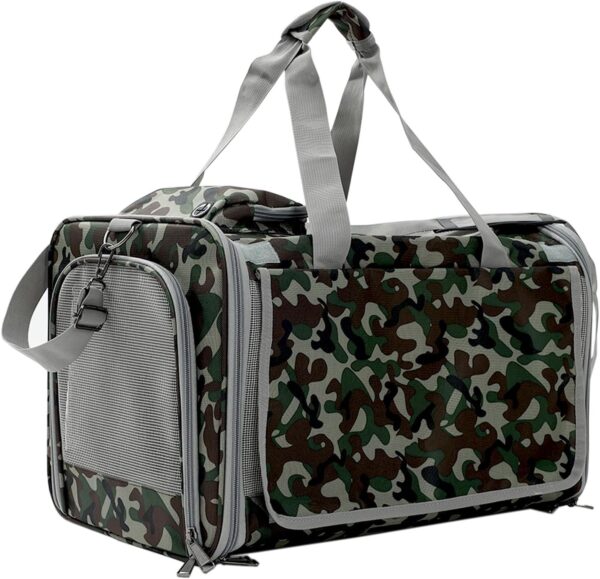 Small Dog Carrier Bag Cat, Soft-Sided Puppy Handbag Military Style for Medium Big Adult Kitty Pups up 18lb, Washable Breathable Puppy Purse Totes Outdoor Travel (Green Camouflage) - Image 2