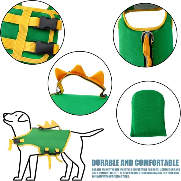 Dog Life Jacket, High Buoyancy Dog Life Vest with with Reflective Stripes and Rescue Handle, Pet Preserver Lifesaver Coat for Medium Dog Breeds Swimming, Boating in Pool, Lakes, Dinosaur (Medium) - Image 7