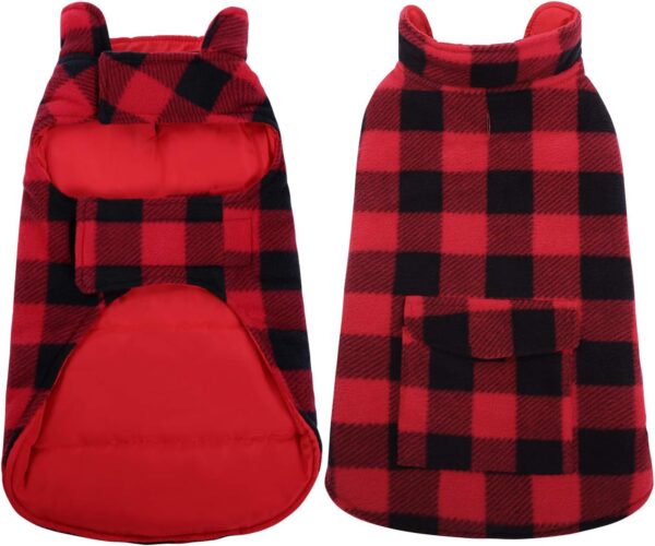 ASENKU Plaid Dog Winter Coat, Dog Fleece Jacket Plaid Reversible Dog Vest Waterproof Windproof Cold Weather Dog Clothes Pet Apparel for Small Medium Large Dogs Red M - Image 5