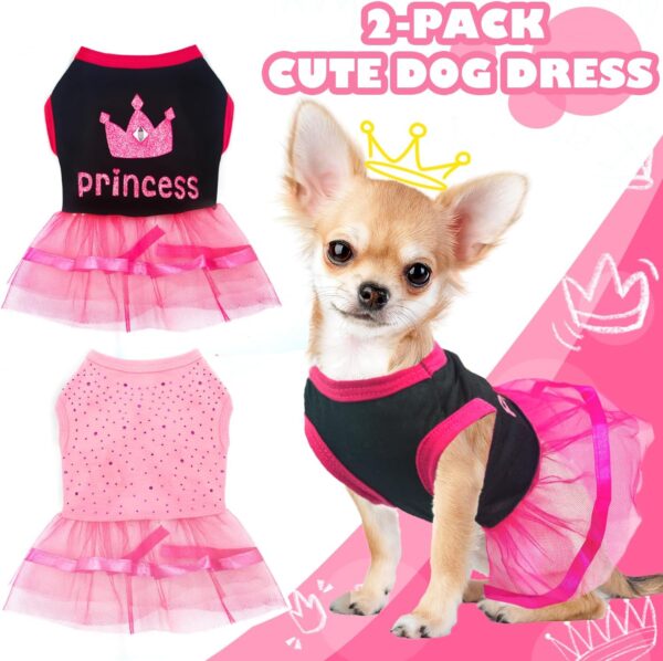 2-Pack Dog Dresses for Small Dog Girls Cute Princess Girl Dog Clothes with Bling Rhinestones Tutu Pet Dress Outfit Female Dog Clothes for Small Dog Girl Teacup Chihuahua Yorkie (XX-Small) - Image 4