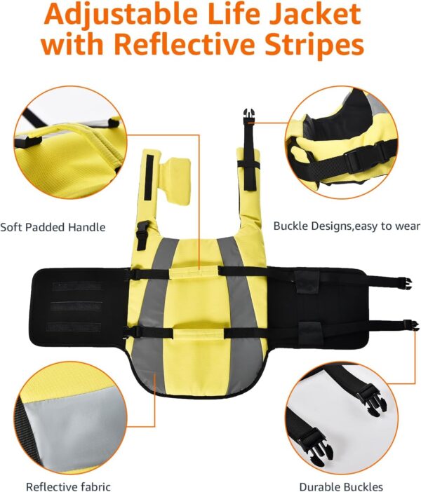 Amazon Basics Dog Adjustable Life Jacket with Reflective Stripes, Yellow, Medium - Image 4