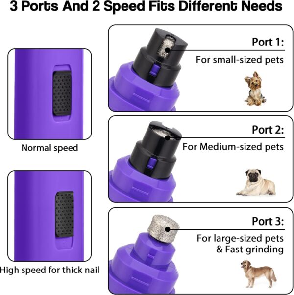 Casfuy Dog Nail Grinder Upgraded - Professional 2-Speed Electric Rechargeable Pet Nail Trimmer Painless Paws Grooming & Smoothing for Small Medium Large Dogs & Cats (Purple) - Image 3