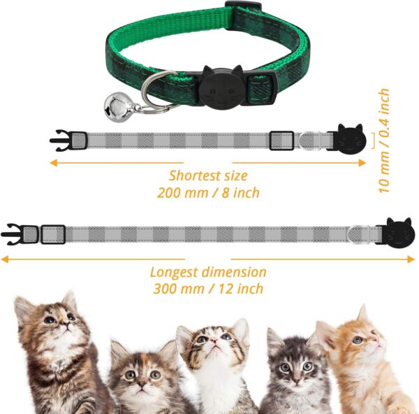 MJIYA Cat Collar with Bell, Breakaway Grid Collar with Plastic Buckle, Girl Boy Pet Kitty Collars，Adjustable 7.5-12.5 Inch(Dark Green) - Image 2